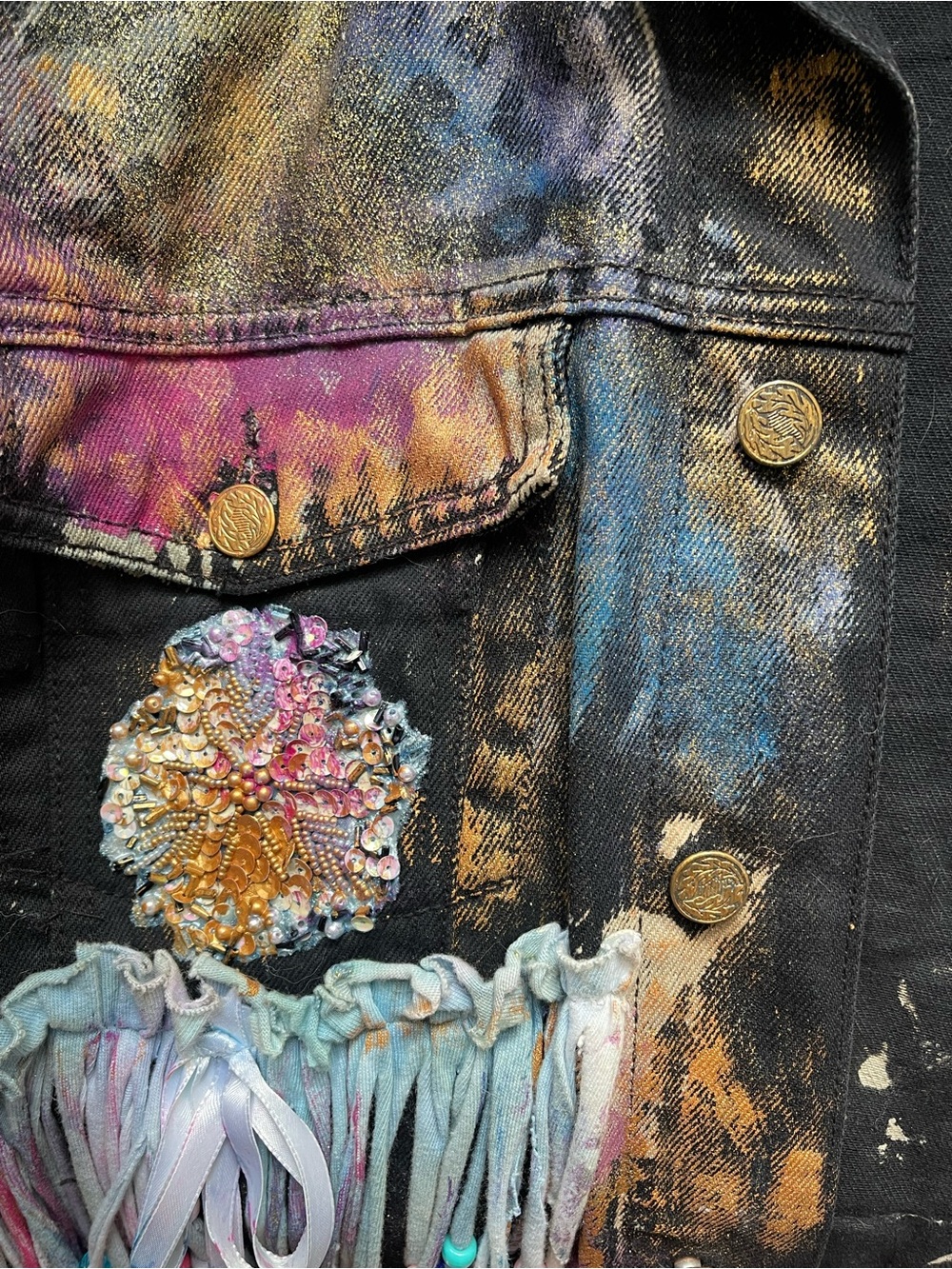 Vintage Catika Wearable Art Jacket Embellished Beaded Fringe Patchwork S/M - Picture 9 of 9